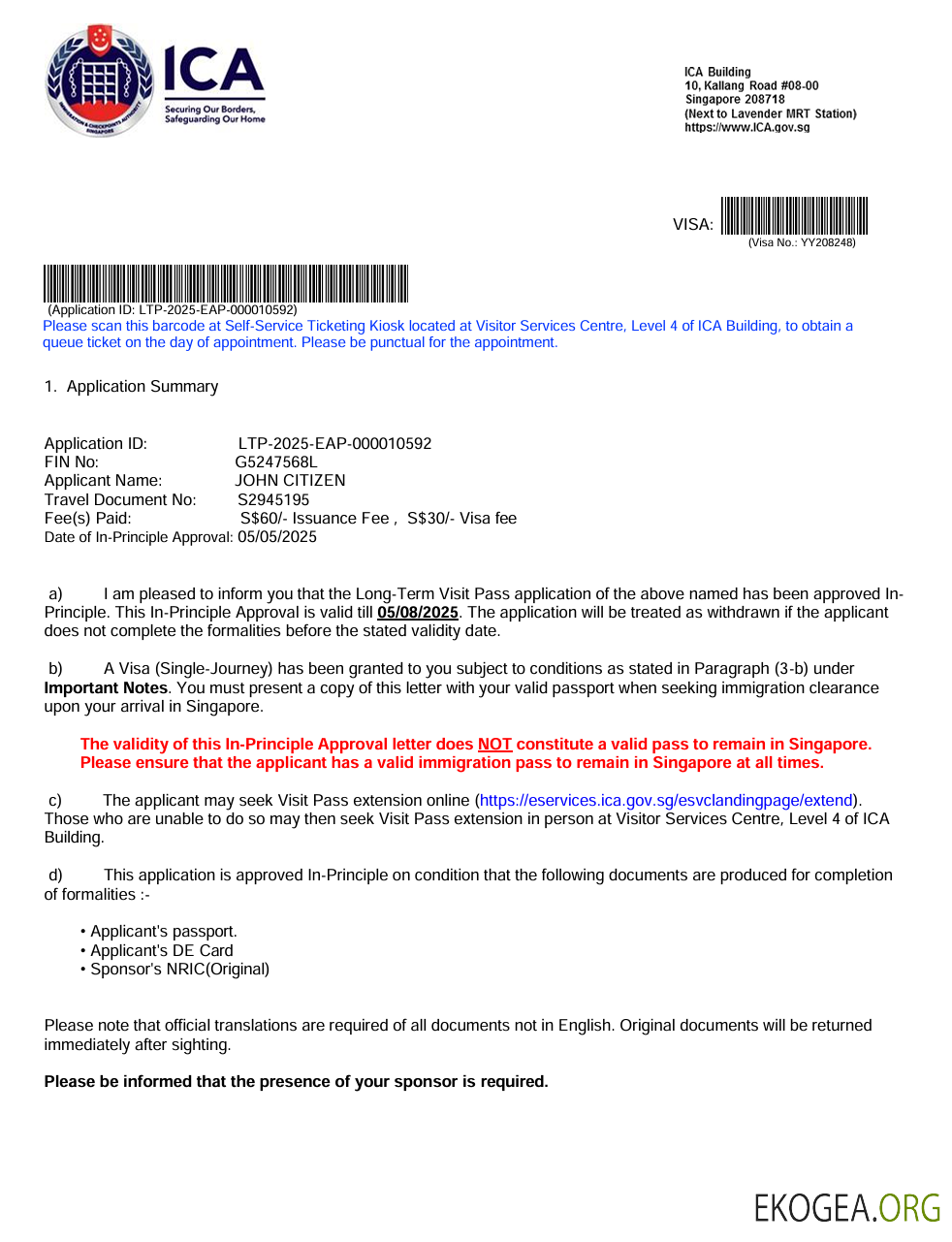 Modèle de lettre d'approbation de visa pour Singapour aux formats Word et PDF
